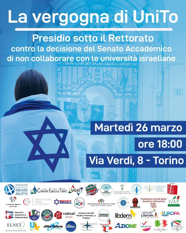 La Federazione Associazioni Italia Israele aderisce al presidio sotto al Rettorato UniTo